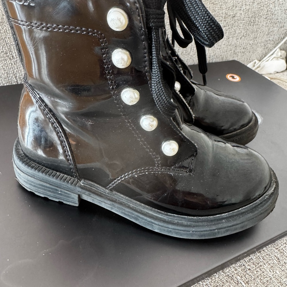 Geox Shiny Black Kids Boots with Pearl Accents